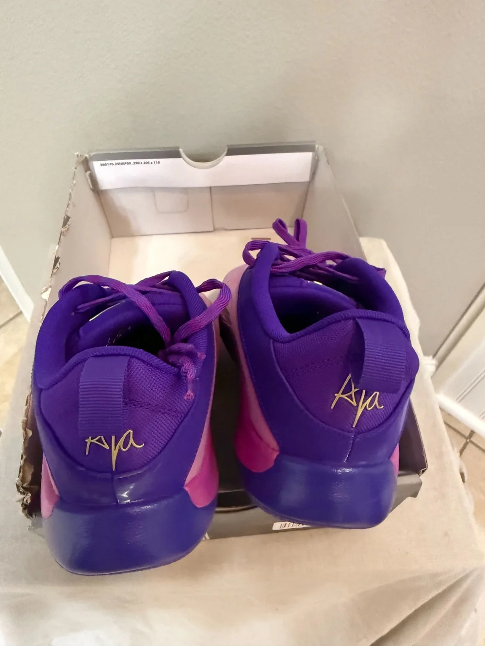 Nike A'One Gs Basketball Shoes Purple Pink Gold Size 6.5Y, Fit Women size 8